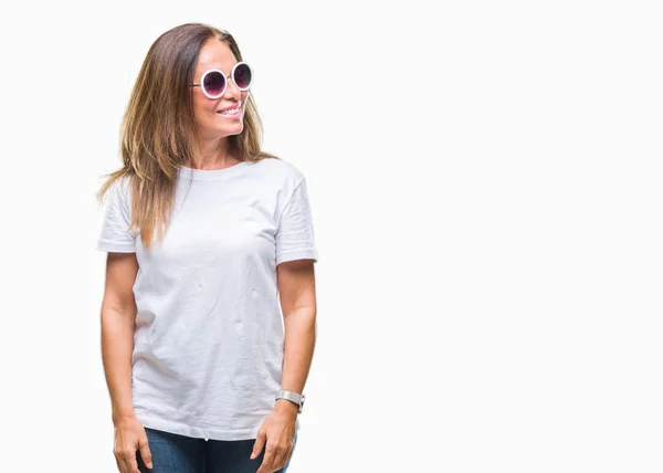 Middle Age Hispanic Woman Wearing Fashion Sunglasses Isolated Background Looking — Stock Photo, Image