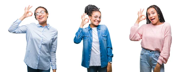 Colagem Cabelo Trançado Bonita Mulher Americana Africana Sobre Fundo Isolado — Fotografia de Stock