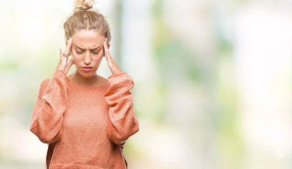 Beautiful Young Blonde Woman Isolated Background Hand Head Pain Head — Stock Photo, Image