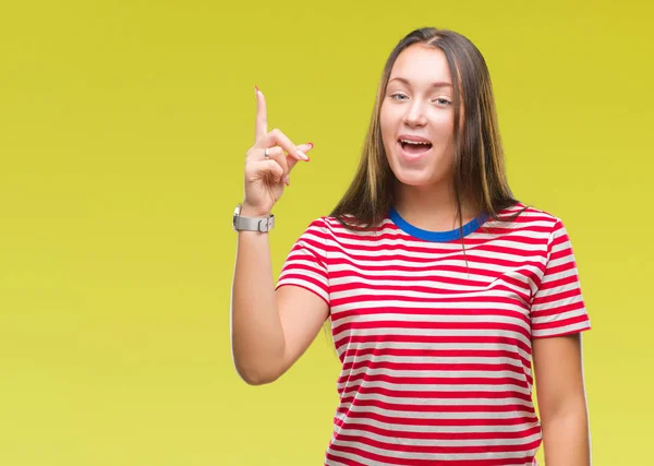 年轻的高加索美丽的女人在孤立的背景指向手指与成功的想法 离开和快乐 — 图库照片