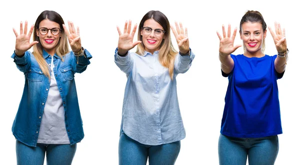 Collage Jeune Belle Femme Portant Des Lunettes Sur Fond Isolé — Photo