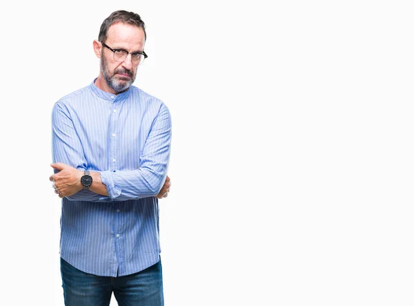 Middle Age Hoary Senior Man Wearing Glasses Isolated Background Skeptic — Stock Photo, Image