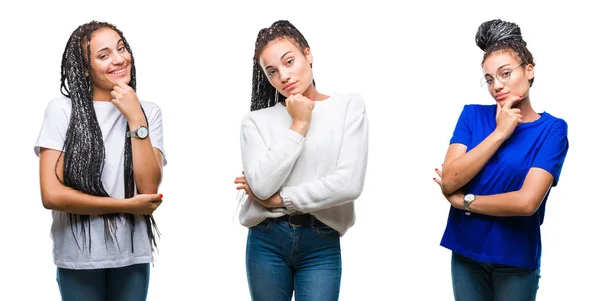 Collage Hermoso Cabello Trenzado Mujer Afroamericana Sobre Fondo Aislado Mirando —  Fotos de Stock