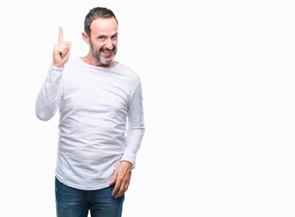 Reifer Älterer Mann Mittleren Alters Mit Weißem Shirt Vor Isoliertem — Stockfoto