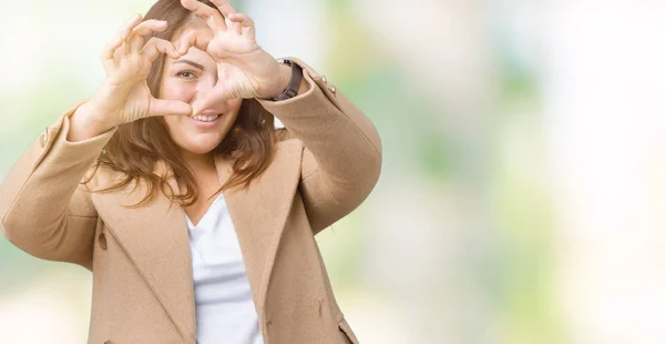 Mooie Grootte Jonge Vrouw Achtergrond Doen Hart Vorm Met Hand — Stockfoto