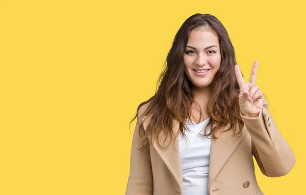 Bella Size Giovane Donna Che Indossa Cappotto Invernale Sfondo Isolato — Foto Stock