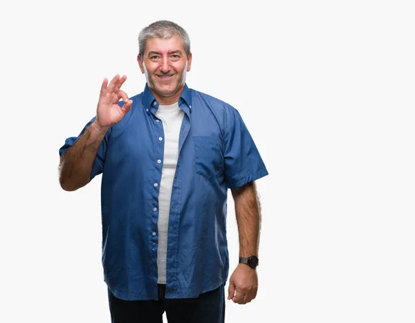 Hombre Mayor Guapo Sobre Fondo Aislado Sonriendo Positiva Haciendo Signo —  Fotos de Stock