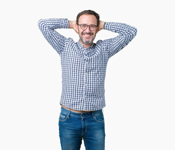 Guapo Mediana Edad Elegante Hombre Mayor Con Gafas Sobre Fondo — Foto de Stock