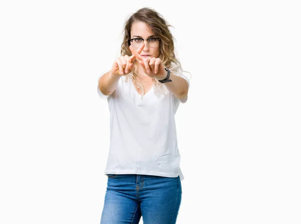 Hermosa Joven Rubia Con Gafas Sobre Fondo Aislado Expresión Rechazo —  Fotos de Stock