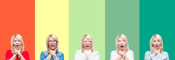 Collage Van Mooie Blonde Vrouw Levendige Vintage Geïsoleerd Achtergrond Schreeuwen — Stockfoto