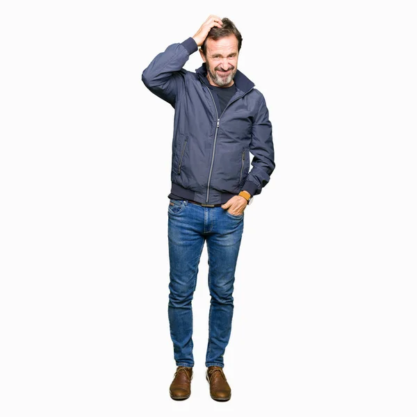 Middle Age Handsome Man Wearing Jacket Confuse Wonder Question Uncertain — Stock Photo, Image