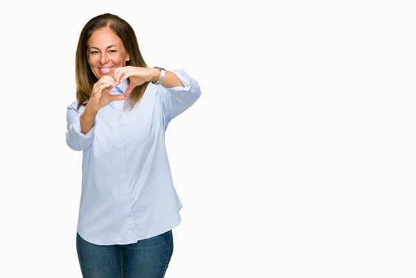 Bela Mulher Adulta Negócios Meia Idade Sobre Fundo Isolado Sorrindo — Fotografia de Stock