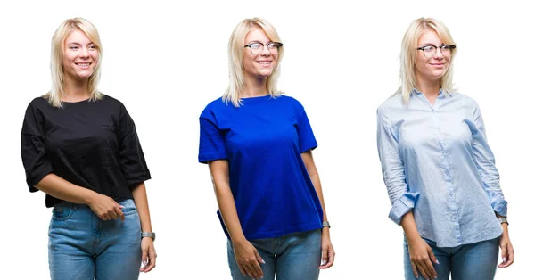 Collage Vacker Blond Kvinna Över Isolerade Bakgrund Tittar Bort Till — Stockfoto