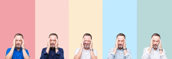 Colagem Homem Bonito Hoary Sênior Sobre Listras Coloridas Fundo Isolado — Fotografia de Stock