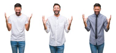 Yakışıklı genç Hintli adam kolaj izole mide üzerinde el ile arka plan çünkü mide bulantısı, ağrılı hastalık hasta hissediyor. Ağrısı kavramı.