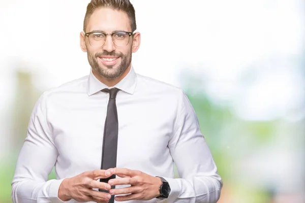 Young Handsome Business Man Wearing Glasses Isolated Background Hands Together — Stock Photo, Image