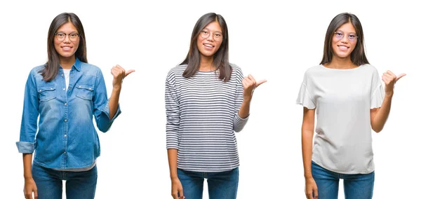 Collage Einer Jungen Asiatischen Frau Die Mit Brille Vor Weißem — Stockfoto