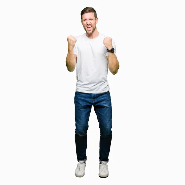 Handsome Man Wearing Casual White Shirt Very Happy Excited Doing — Stock Photo, Image