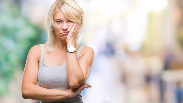 Young Beautiful Blonde Woman Isolated Background Thinking Looking Tired Bored — Stock Photo, Image