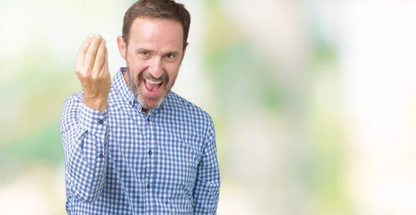 Bonito Homem Meia Idade Elegante Sênior Sobre Fundo Isolado Fazendo — Fotografia de Stock