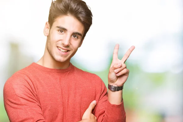 Ein Junger Gutaussehender Mann Vor Isoliertem Hintergrund Lächelt Mit Glücklichem — Stockfoto