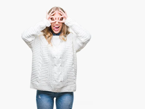 Beautiful Young Blonde Woman Wearing Winter Sweater Isolated Background Doing — Stock Photo, Image