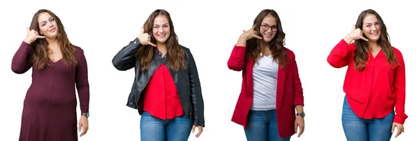 Colagem Bela Mulher Negócios Size Sobre Fundo Isolado Sorrindo Fazendo — Fotografia de Stock