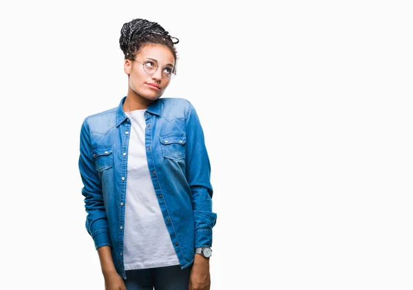 Молодий Плетені Волосся Афро Американських Дівчинка Окулярах Над Ізольованих Фон — стокове фото