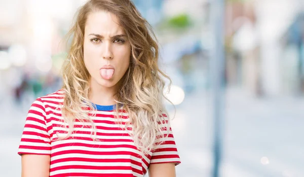 Beautiful Young Blonde Woman Isolated Background Sticking Tongue Out Happy — Stock Photo, Image