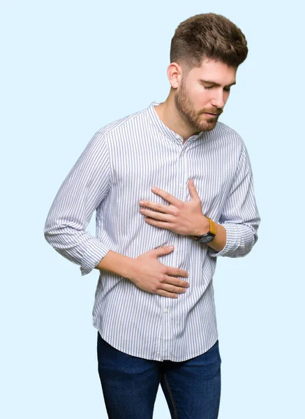 Young Handsome Man Hand Stomach Because Indigestion Painful Illness Feeling — Stock Photo, Image