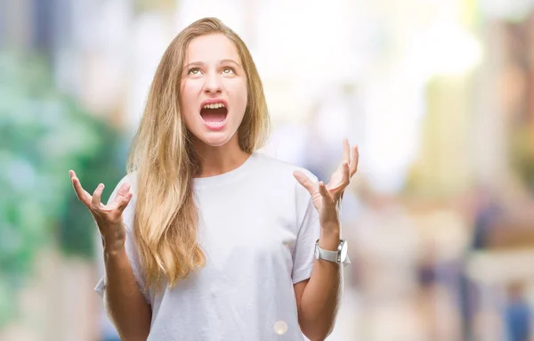 Mladá Krásná Blondýna Žena Nosí Ležérní Bílé Tričko Přes Izolované — Stock fotografie