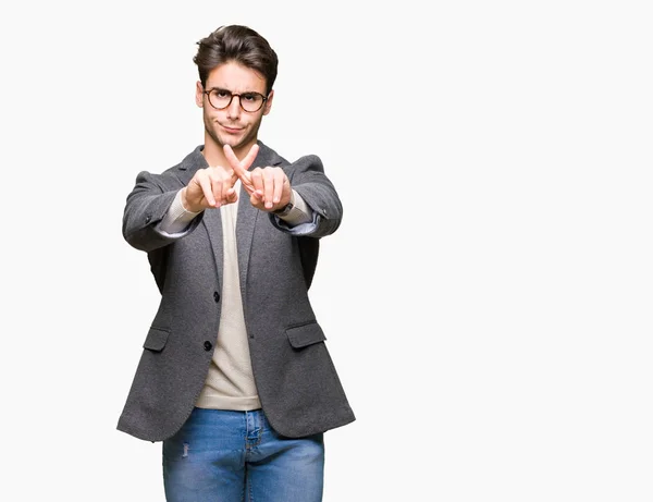 Joven Hombre Negocios Con Gafas Sobre Fondo Aislado Expresión Rechazo — Foto de Stock