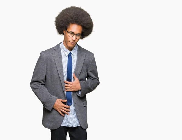 Mladí Africké Americké Obchodní Muž Afro Vlasy Nosí Brýle Rukou — Stock fotografie