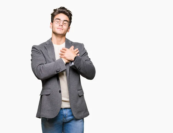 Joven Hombre Negocios Con Gafas Sobre Fondo Aislado Sonriendo Con —  Fotos de Stock