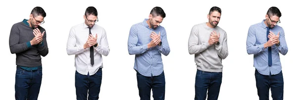 Colagem Homem Negócios Bonito Sobre Fundo Isolado Branco Sofrendo Dor — Fotografia de Stock