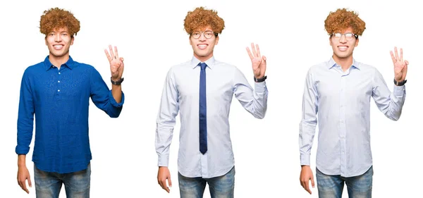 Collage Van Jonge Bussines Man Met Krullend Haar Bril Geïsoleerde — Stockfoto