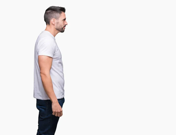 Hombre Joven Con Camiseta Blanca Casual Sobre Fondo Aislado Mirando — Foto de Stock