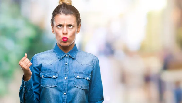 Mooie Jongedame Geïsoleerde Achtergrond Maken Vis Gezicht Met Lippen Gek — Stockfoto