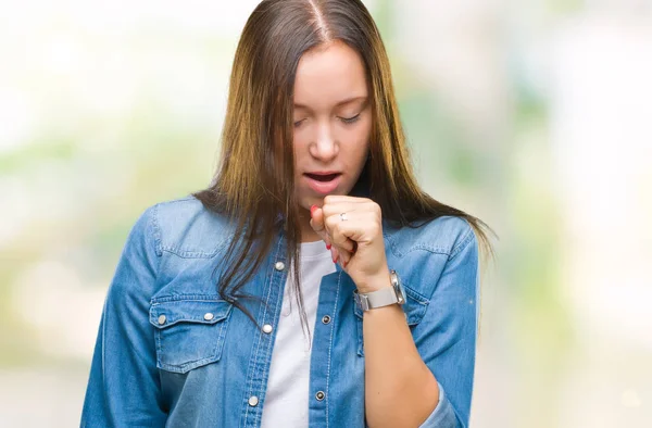 Junge Kaukasische Schöne Frau Mit Isoliertem Hintergrund Die Sich Unwohl — Stockfoto