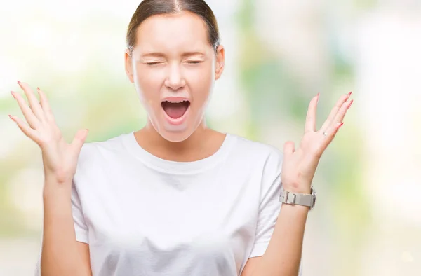 Jonge Mooie Kaukasische Vrouw Geïsoleerde Achtergrond Vieren Gekke Gekke Voor — Stockfoto