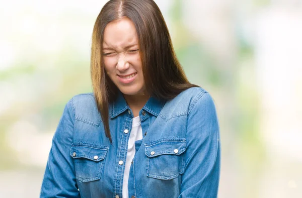 Junge Kaukasische Schöne Frau Über Isolierten Hintergrund Mit Der Hand — Stockfoto