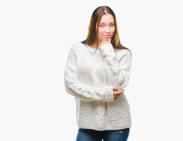 Young Beautiful Caucasian Woman Wearing Winter Sweater Isolated Background Looking — Stock Photo, Image