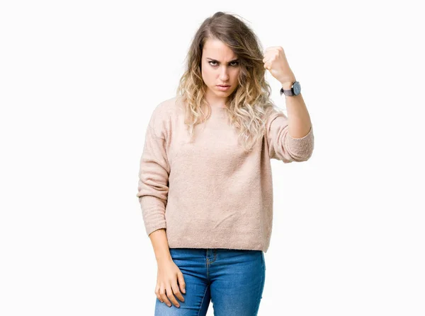 Vacker Ung Blond Kvinna Klädd Sweatershirt Över Isolerad Bakgrund Arg — Stockfoto