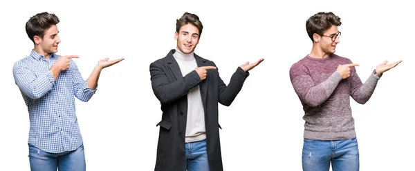 Collage Joven Hombre Negocios Guapo Sobre Fondo Aislado Sorprendido Sonriendo —  Fotos de Stock