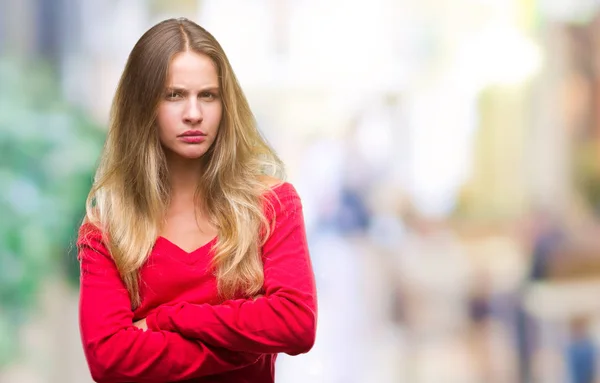 Young Beautiful Blonde Woman Wearing Red Sweater Isolated Background Skeptic — Stock Photo, Image