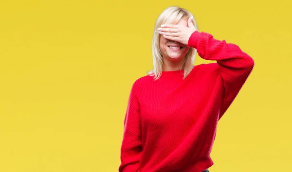 Junge Schöne Blonde Frau Die Pullover Und Brille Über Isoliertem — Stockfoto