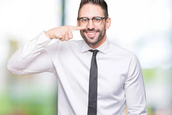 Joven Hombre Negocios Guapo Con Gafas Sobre Fondo Aislado Señalando —  Fotos de Stock