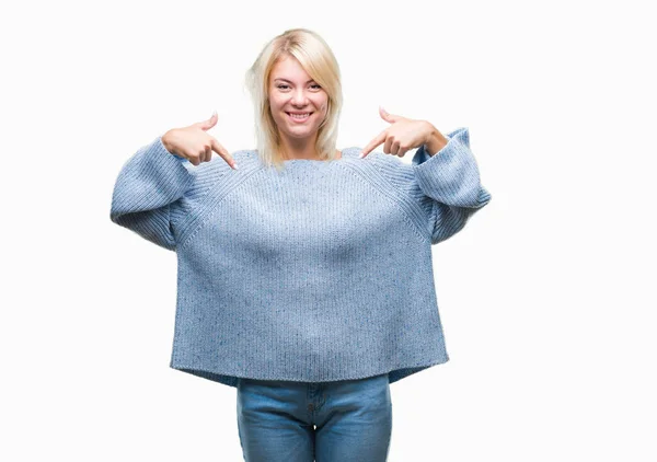 Young Beautiful Blonde Woman Wearing Winter Sweater Isolated Background Looking — Stock Photo, Image