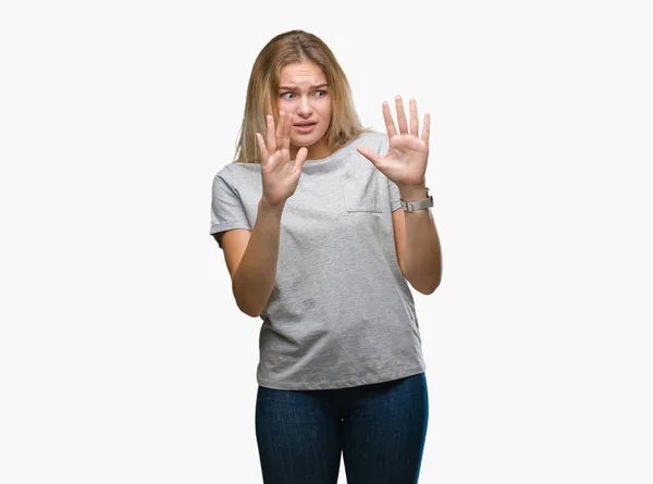 Young Caucasian Woman Isolated Background Afraid Terrified Fear Expression Stop — Stock Photo, Image