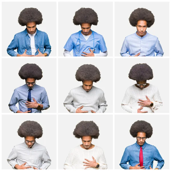 Collage Giovane Uomo Con Capelli Afro Sfondo Bianco Isolato Con — Foto Stock